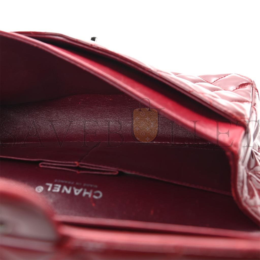 CHANEL PATENT CALFSKIN QUILTED MEDIUM DOUBLE FLAP DARK RED A01112 (25*15*6cm)